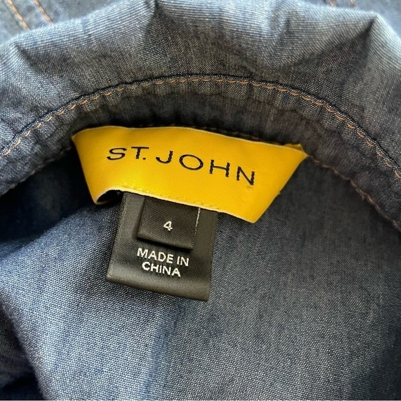 St. John Blue Chambray Cotton Button Down Long Sleeve Roll Tab Dress Size 4 - Picture 7 of 11